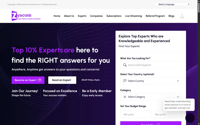 Zyacom — On‑Demand Expert Advice Platform project preview